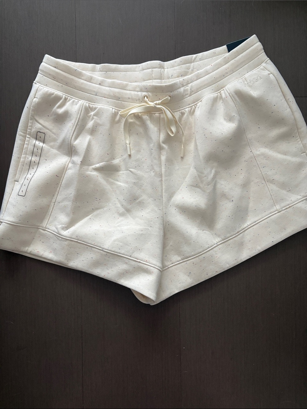 Cream Athletic Drawstring Shorts with Speckled Fabric